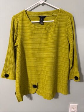 Ali Miles Textured Chartreuse Tunic Top Artsy Boho Lagenlook Women’s Sz S